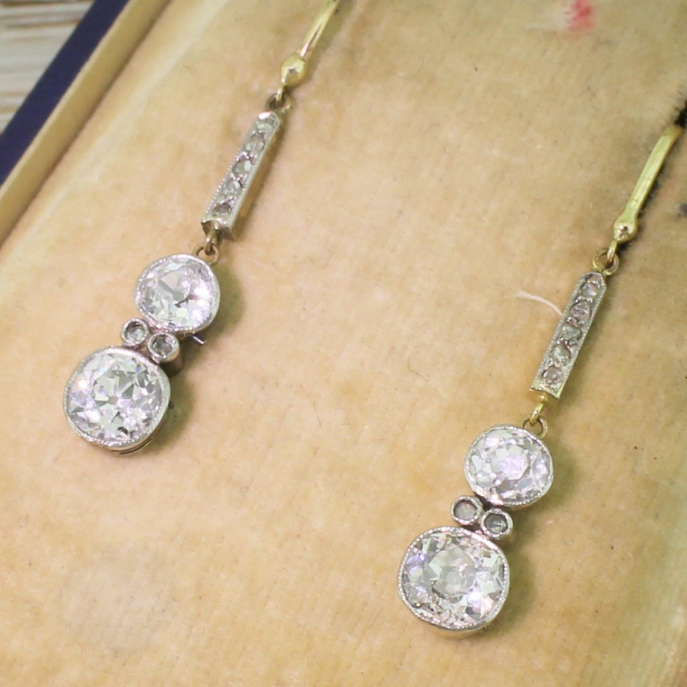 Edwardian 2.11 Carat Old Cut Diamond Drop Earrings, circa 1910
