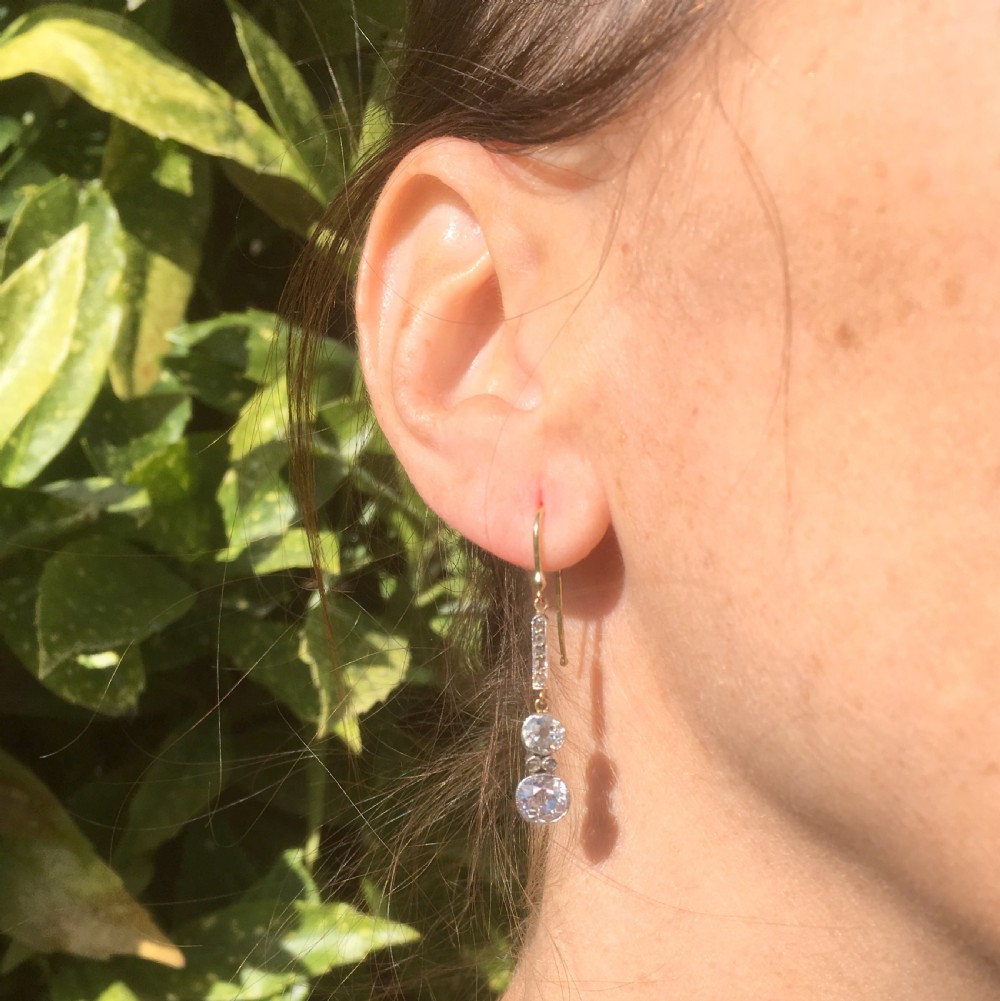 Edwardian 2.11 Carat Old Cut Diamond Drop Earrings, circa 1910
 View II