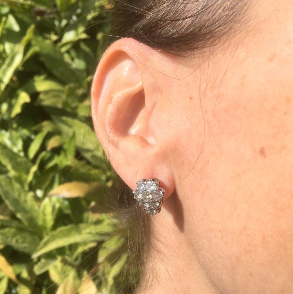 Art Deco 2.08 Carat Transitional Cut Diamond Cluster Earrings, circa 1945
 View II