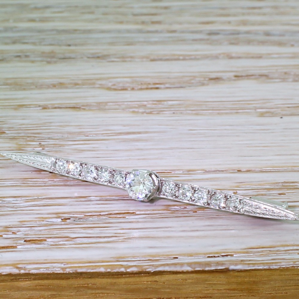 Art Deco 1.03 Carat Old Cut Diamond Pin Brooch, circa 1920
