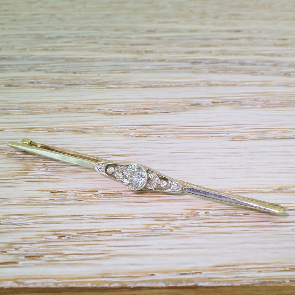Edwardian 0.63 Carat Old Cut Diamond Pin Brooch, circa 1910
