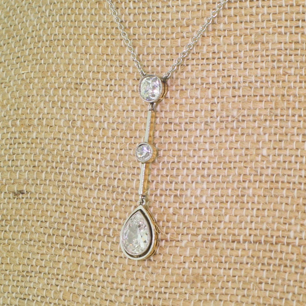 Art Deco 2.35 Carat Old Pear & Mine Cut Diamond Drop Pendant, circa 1920
