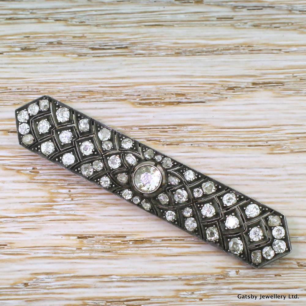Victorian 3.27 Carat Old Cut Diamond Bar Brooch, circa 1850
