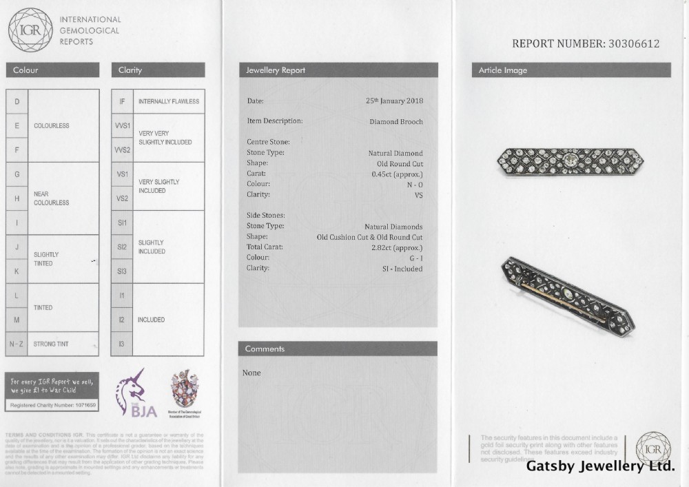 Victorian 3.27 Carat Old Cut Diamond Bar Brooch, circa 1850
 View VI