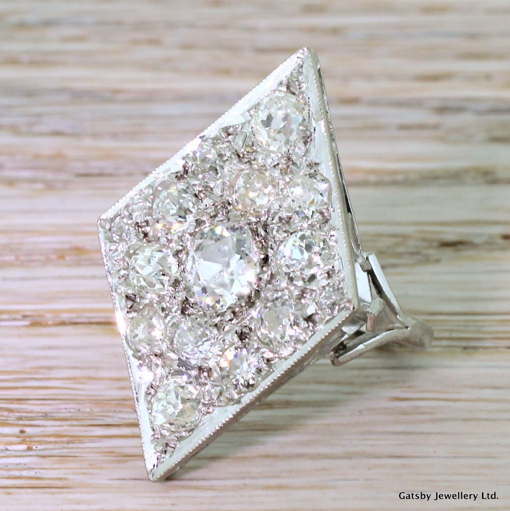 Art Deco 4.16 Carat Old Cut Diamond Kite Cluster Ring, circa 1920
