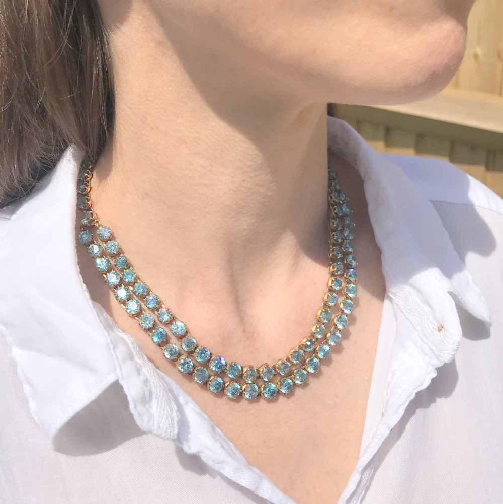 Victorian 70.64 Carat Blue Zircon Double Strand Necklace, circa 1900
 View II