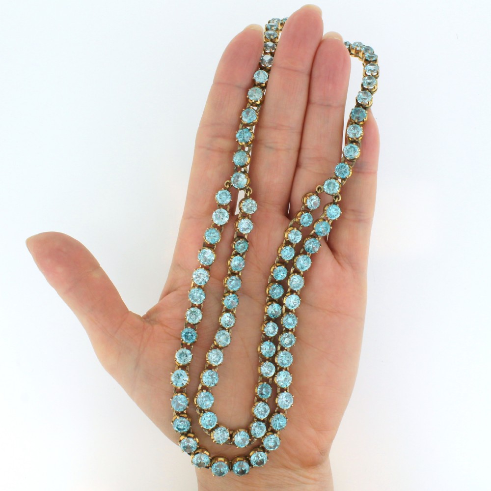 Victorian 70.64 Carat Blue Zircon Double Strand Necklace, circa 1900
 View V