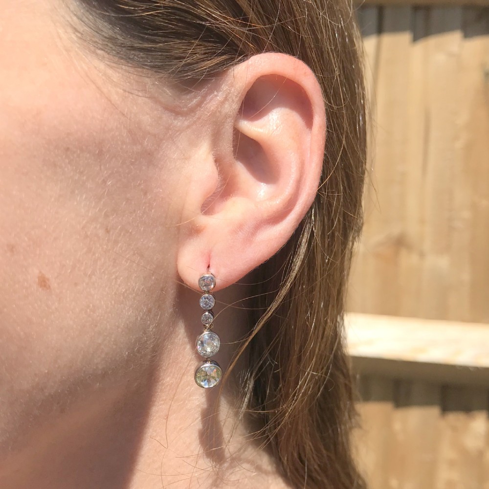 Art Deco 4.24 Carat Old Cut Diamond Drop Earrings, circa 1915
 View II