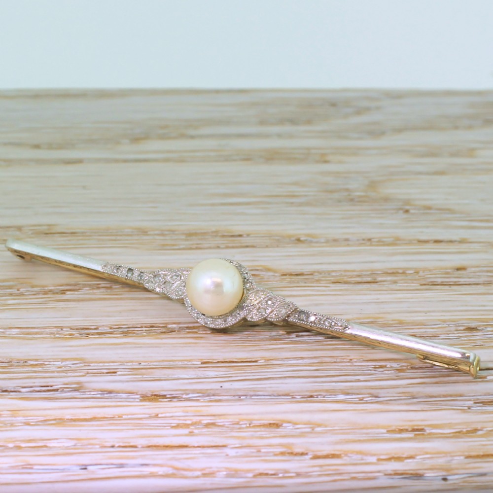 Edwardian Pearl & Rose Cut Diamond Pin Brooch, circa 1910
