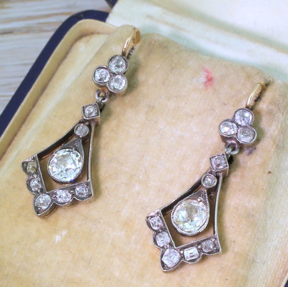 Victorian 2.64 Carat Old Cut Diamond Drop Earrings, circa 1870
