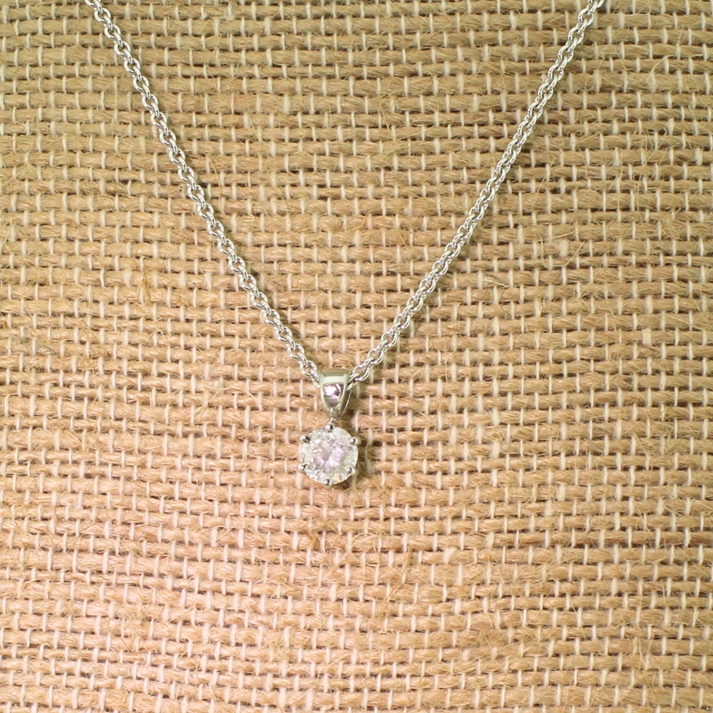 0.54 Carat Transitional Cut Diamond Solitaire Pendant, 18k White Gold
