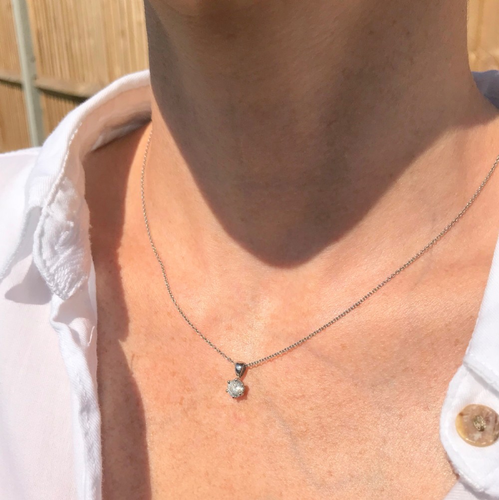 0.54 Carat Transitional Cut Diamond Solitaire Pendant, 18k White Gold
 View II