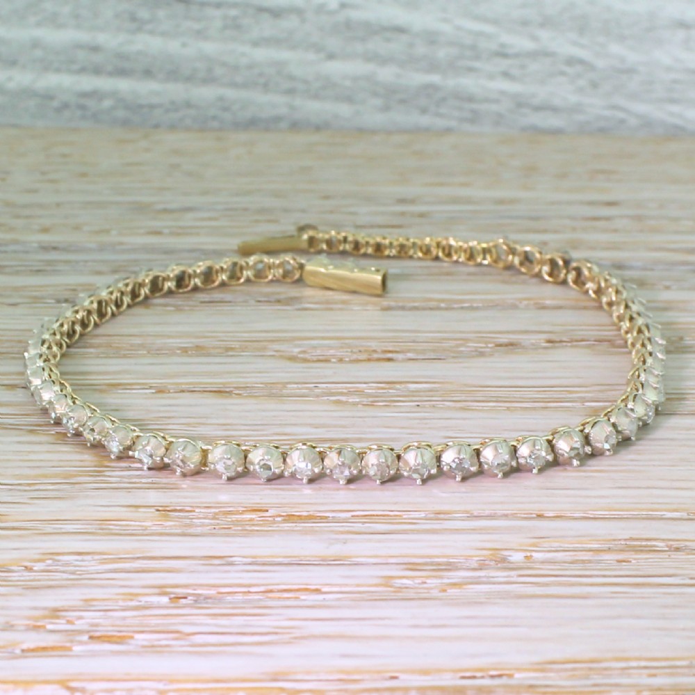 Victorian 0.84 Carat Rose Cut Diamond Line Bracelet, circa 1880
