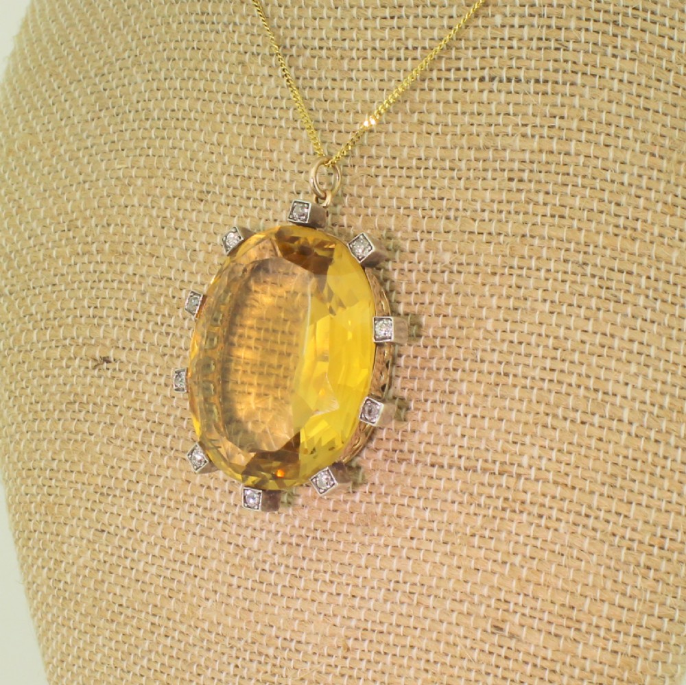 Victorian 62.12 Carat Citrine & Old Cut Diamond Pendant, circa 1900
