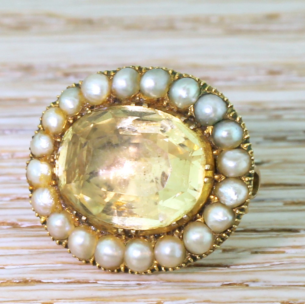 Victorian 6.00 Carat Topaz & Pearl Brooch, circa 1880