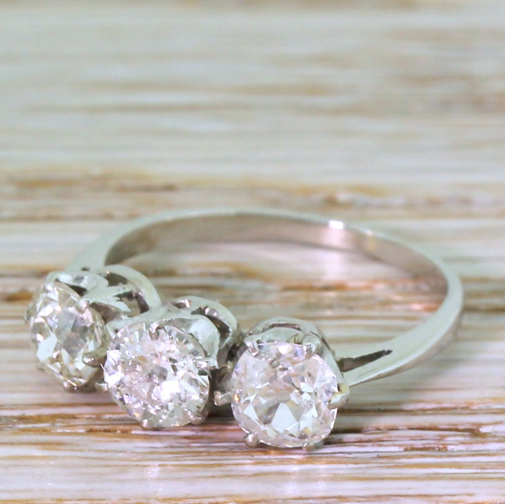 Art Deco 1.20 Carat Old Cut Diamond Trilogy Ring, circa 1940
