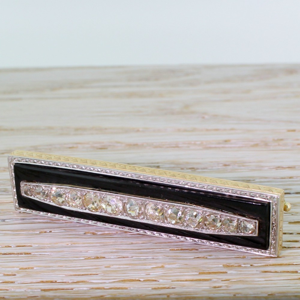 Art Deco 2.37 Carat Old Cut Diamond & Onyx Brooch, circa 1940
