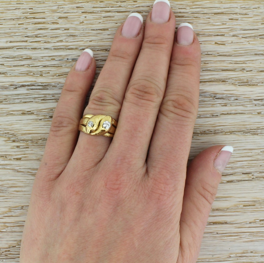 Victorian 0.30 Carat Old Cut Diamond Double Serpent Ring, circa 1900
 View VI
