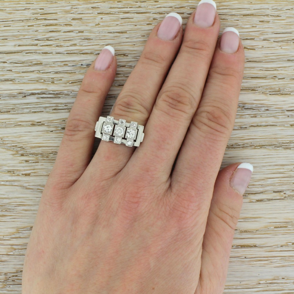 Retro 0.69 Carat Old European Cut Diamond Nine Stone Ring, French, circa 1955
 View VI