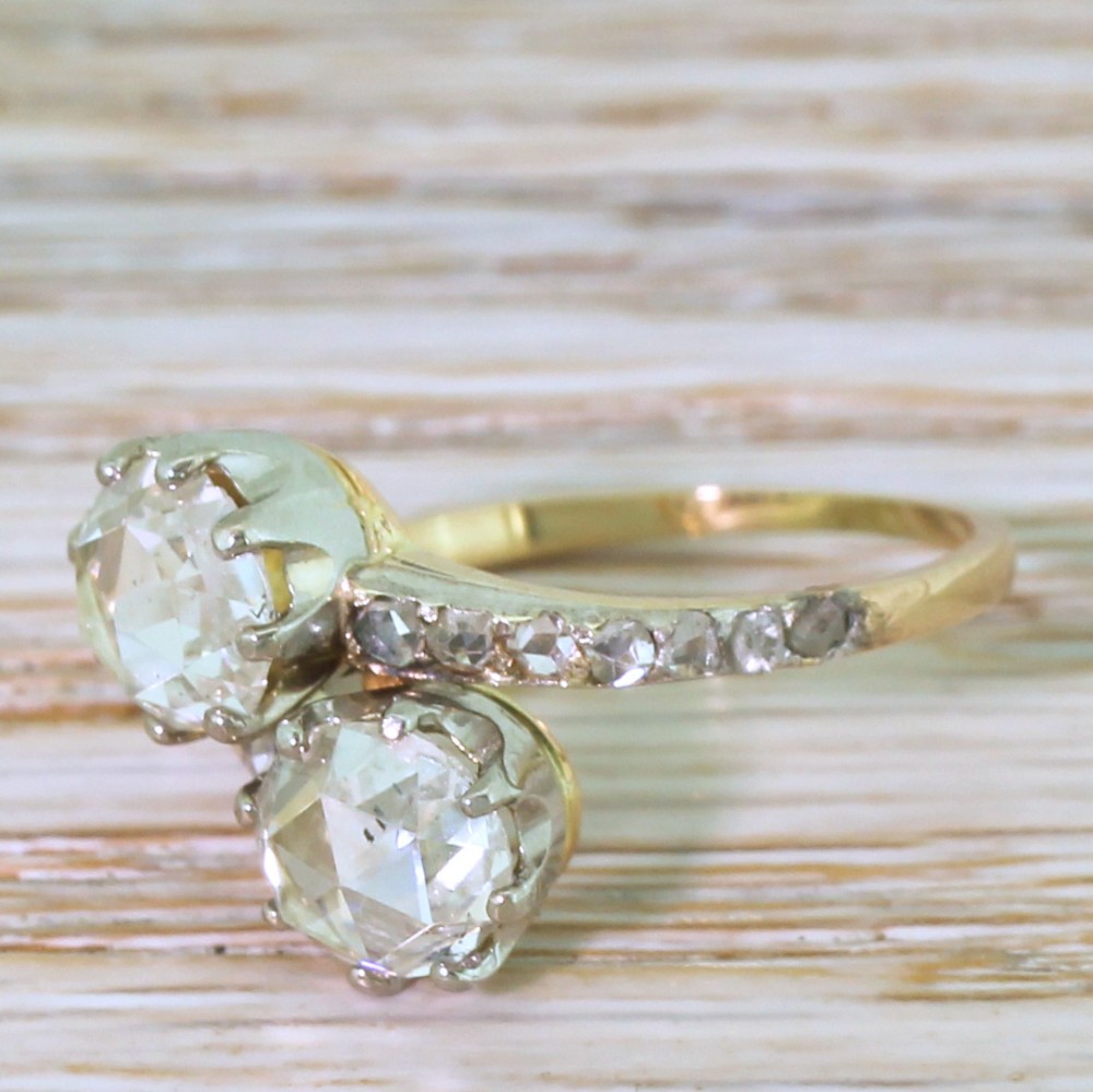 Art Deco 1.78 Carat Rose Cut Diamond Crossover Ring, circa 1920
