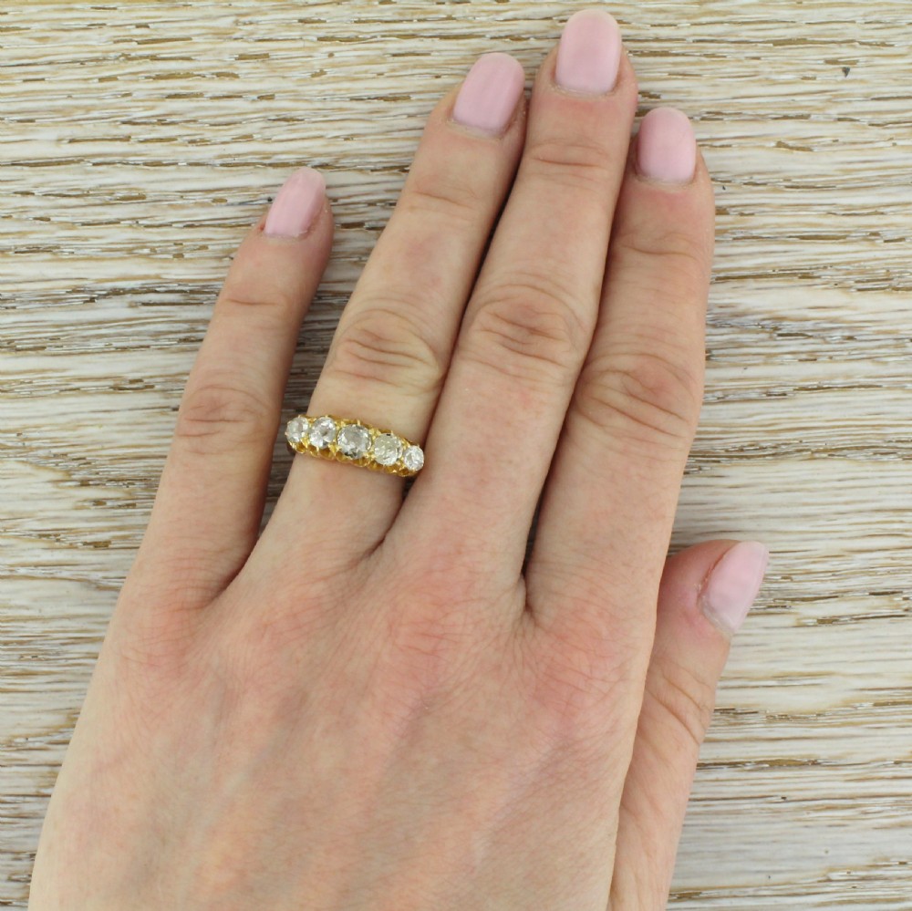 Edwardian 1.70 Carat Old Cut Diamond Five Stone Ring, dated 1911
 View V