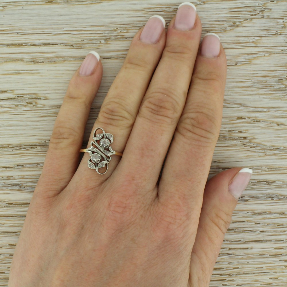Art Nouveau Rose Cut Diamond Flower Ring, French, circa 1920
 View V