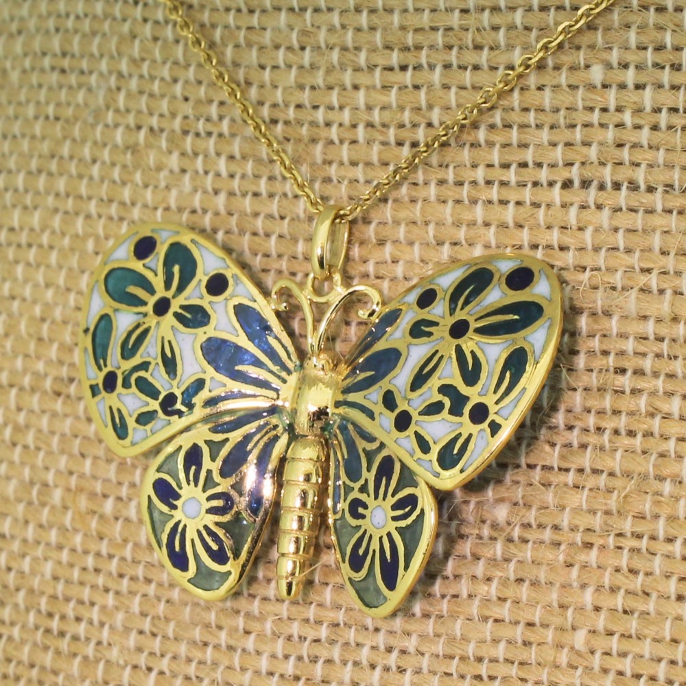 Mid Century Plique-à-Jour Butterfly Pendant
