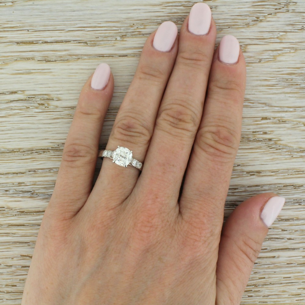 Art Deco 1.70 Carat Old Mine Cut Diamond Engagement Ring, French, circa 1935
 View V
