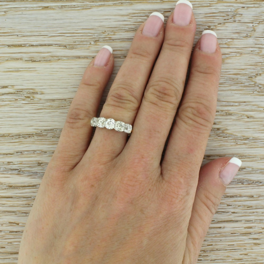 Art Deco 1.95 Carat Old Mine Cut Diamond Five Stone Ring, circa 1915
 View V