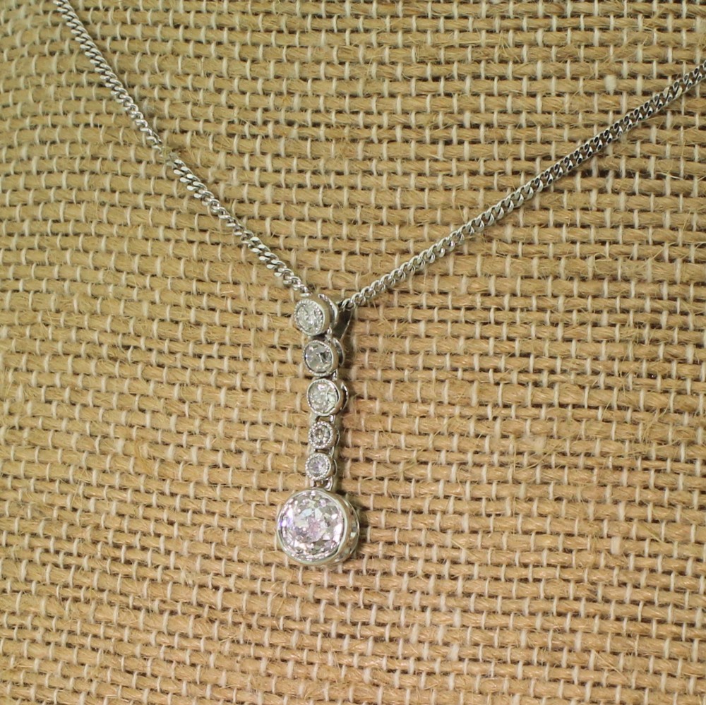 Art Deco 1.34 Carat Old Cut Diamond Drop Pendant, circa 1940
