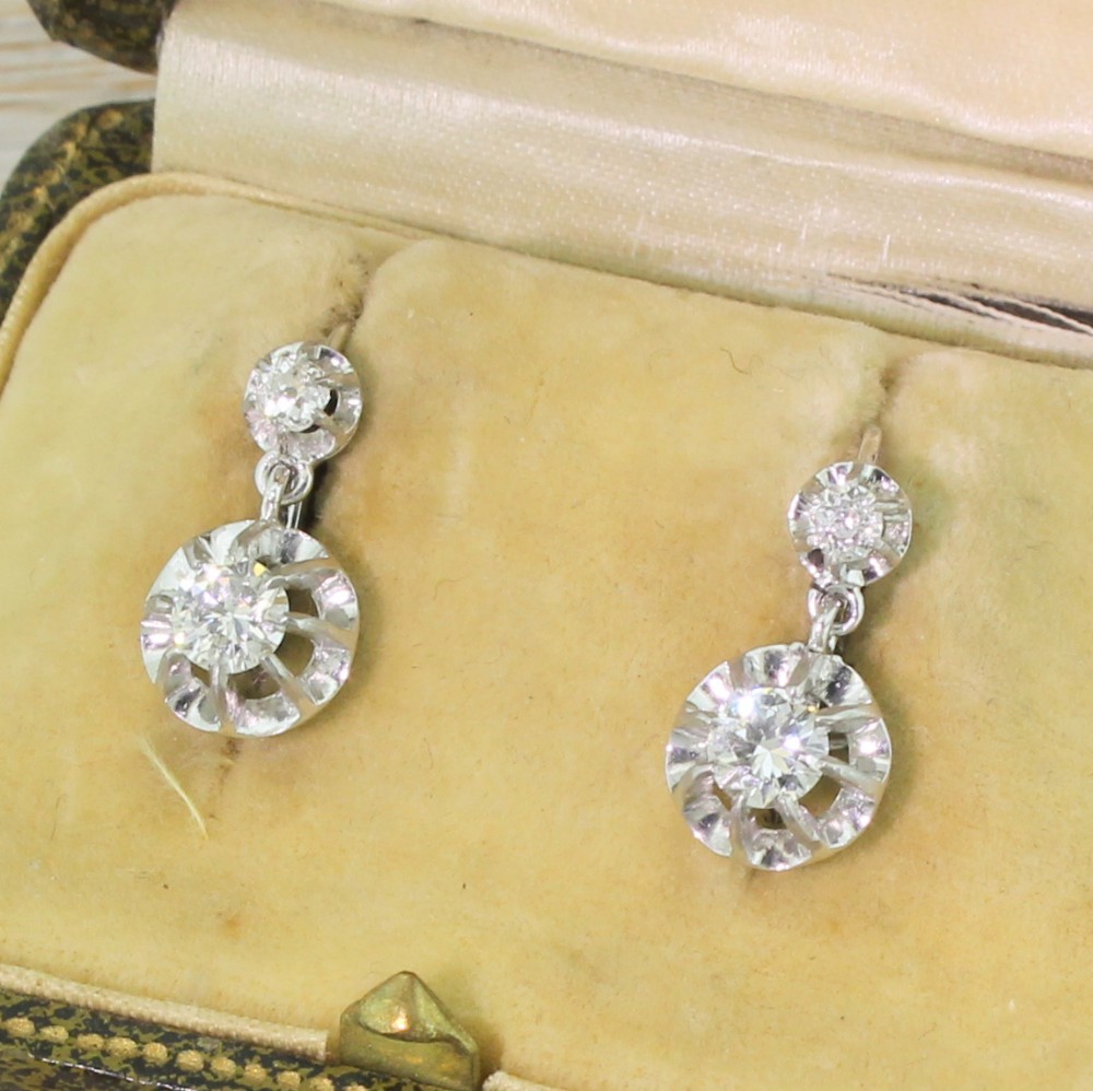 Mid Century 0.84 Carat Diamond Drop Earrings, circa 1960

