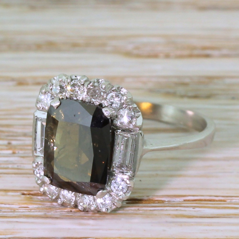Mid Century 2.43 Carat Fancy Yellowish Brown Diamond Cluster Ring, circa 1950
