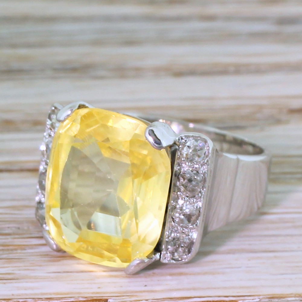 Art Deco 12.00 Carat Ceylon Yellow Sapphire Ring, circa 1940
