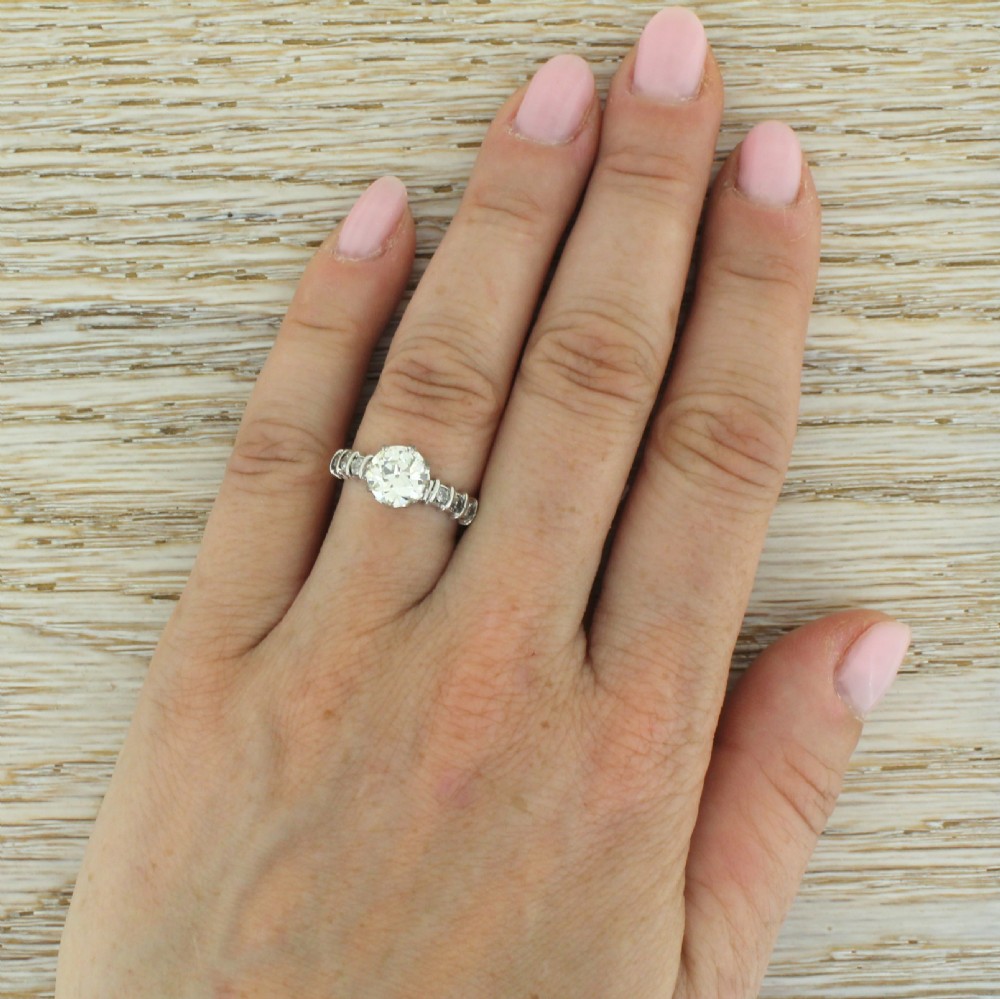 Mid Century 1.35 Carat Old European Cut Diamond Engagement Ring, circa 1950
 View V