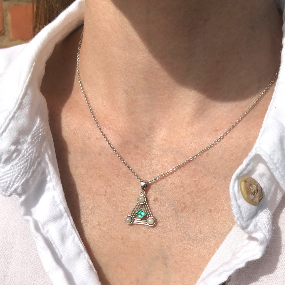 Art Deco Emerald & Pearl Pendant, circa 1935
 View II