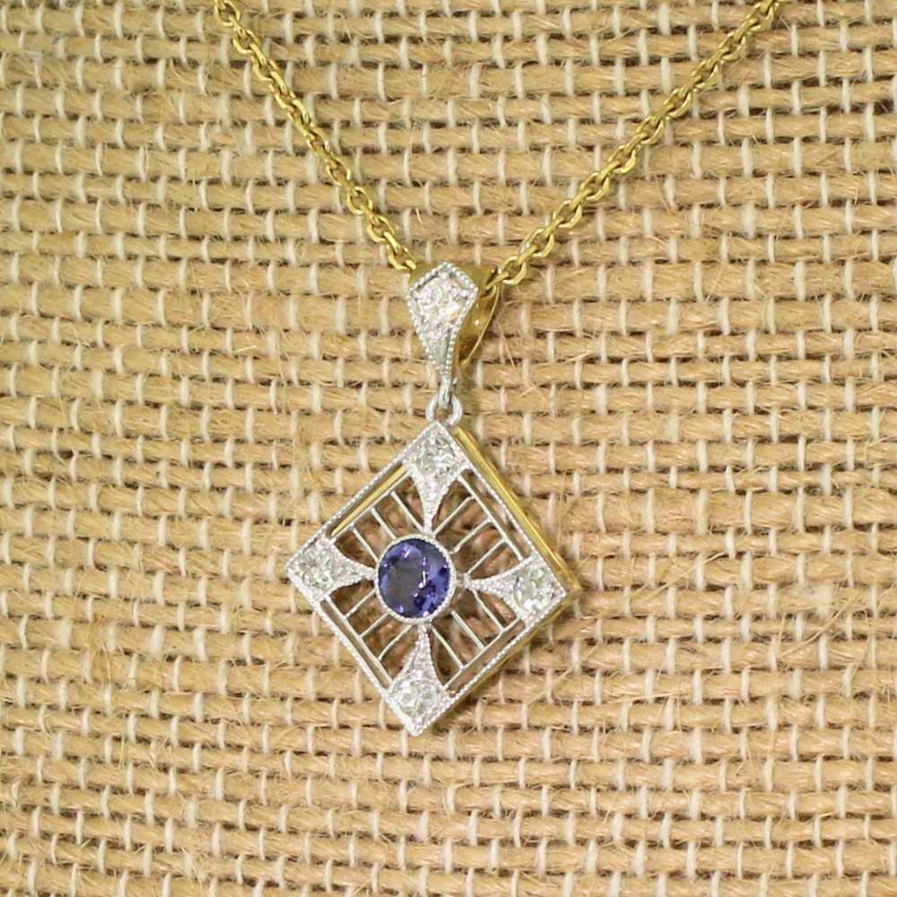 Art Deco Natural Sapphire & Diamond Pendant, circa 1915

