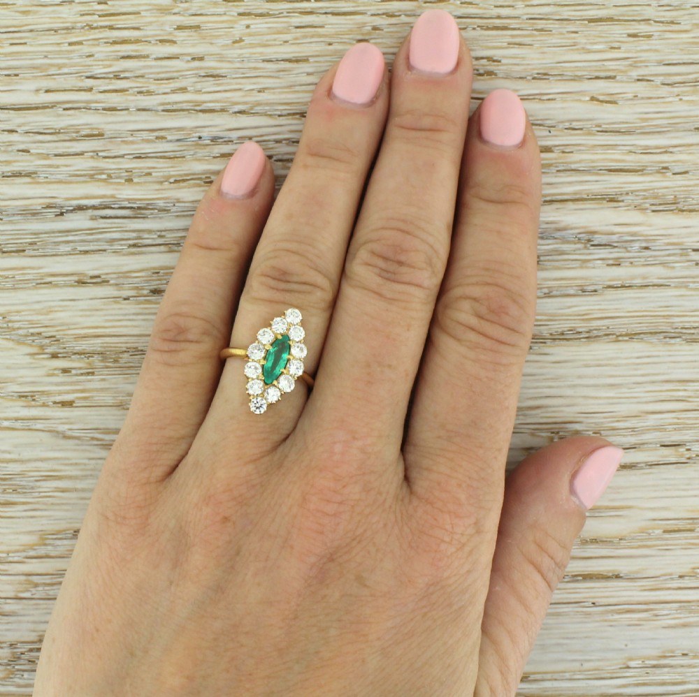 Art Deco Emerald & Diamond Navette Cluster Ring, circa 1935
 View V