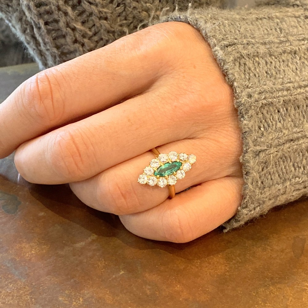 Art Deco Emerald & Diamond Navette Cluster Ring, circa 1935
 View VII