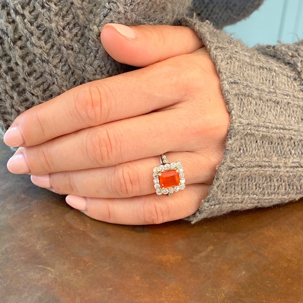 Mid Century 1.30 Carat Fire Opal & 0.72 Carat Diamond Ring, circa 1960 View VII