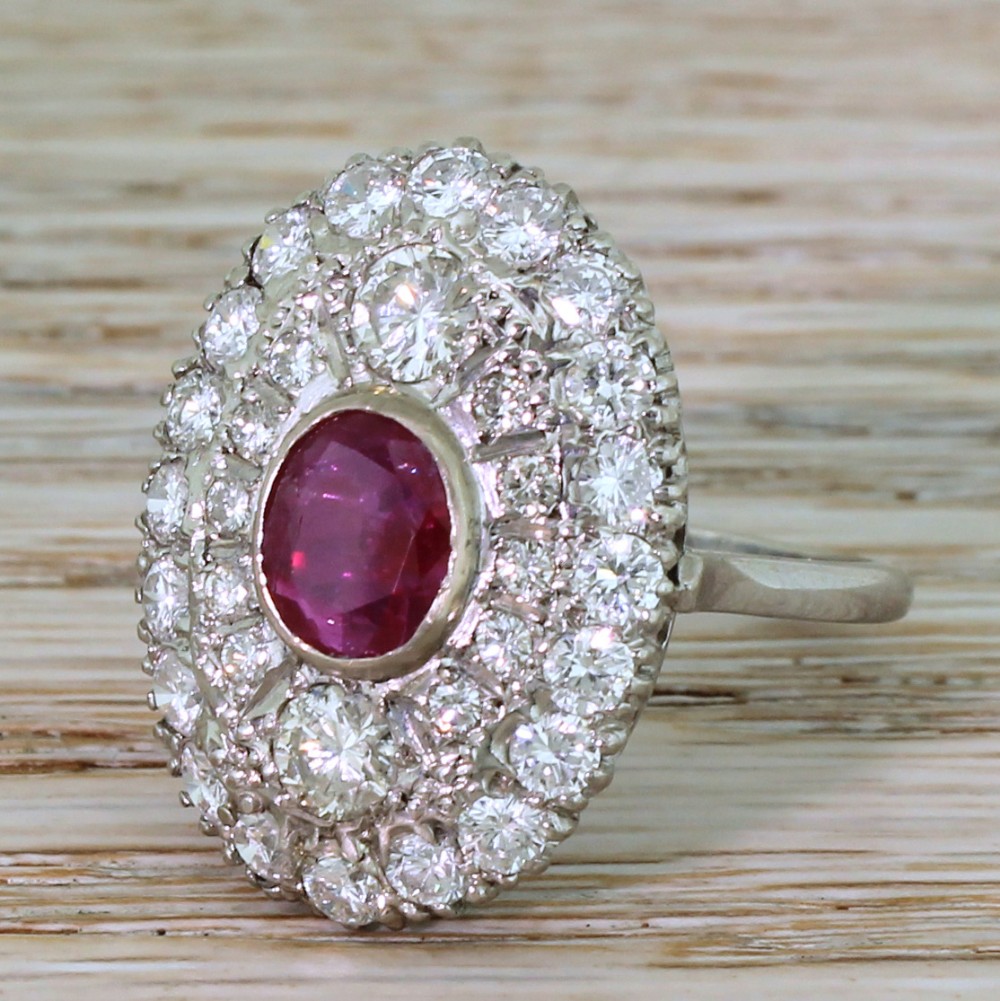 Mid Century 1.56 Carat Burmese Ruby & 2.90 Carat Diamond Ring, circa 1965