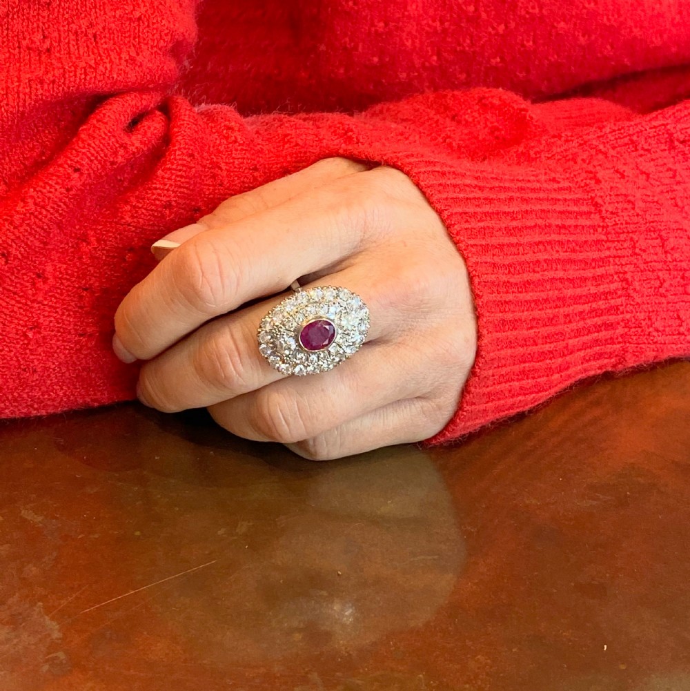Mid Century 1.56 Carat Burmese Ruby & 2.90 Carat Diamond Ring, circa 1965 View VII