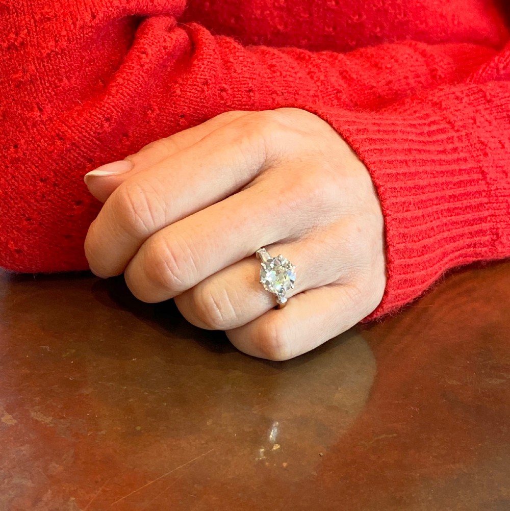 Mid Century 3.00 Carat Old Cut Diamond Engagement Ring, French, circa 1950 View VII
