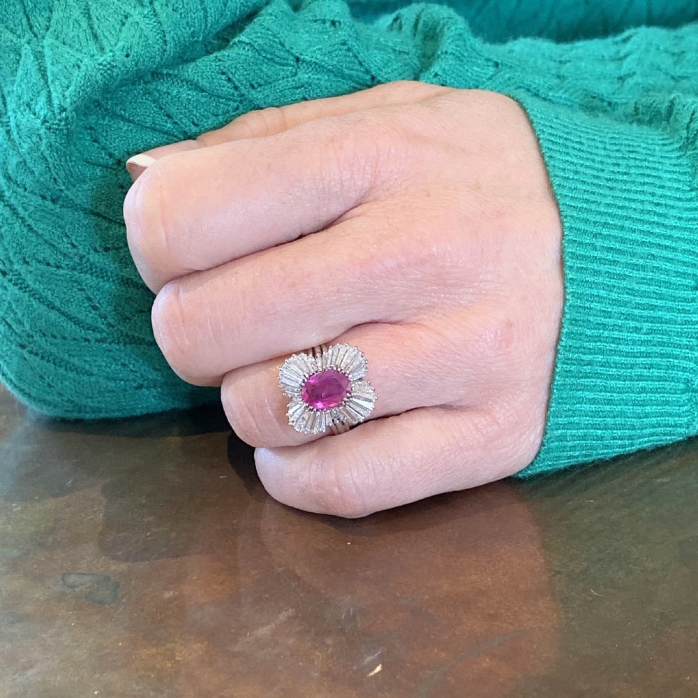Mid Century 1.39 Carat Natural Burmese Ruby & Diamond Ballerina Ring, circa 1965 View VII