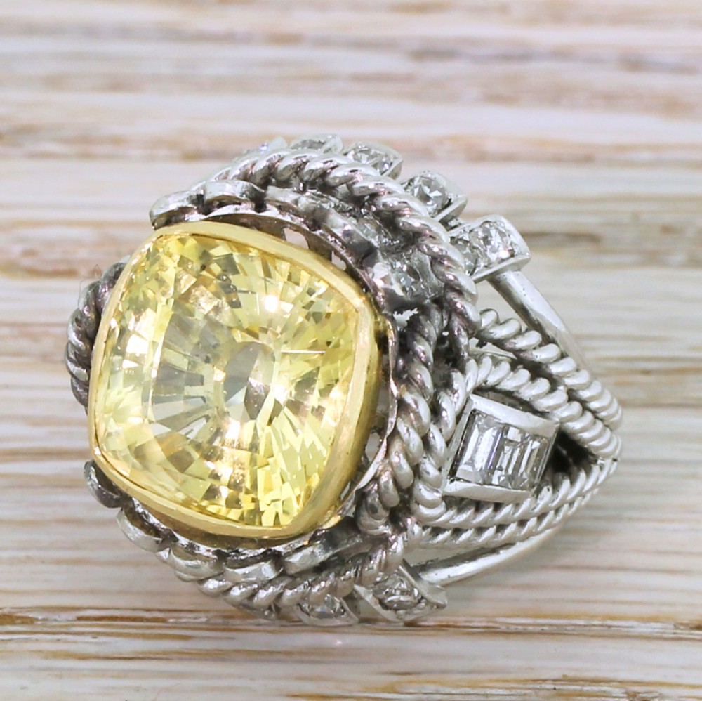 Mid Century 13.50 Carat Ceylon Yellow Sapphire Cocktail Ring, circa 1960