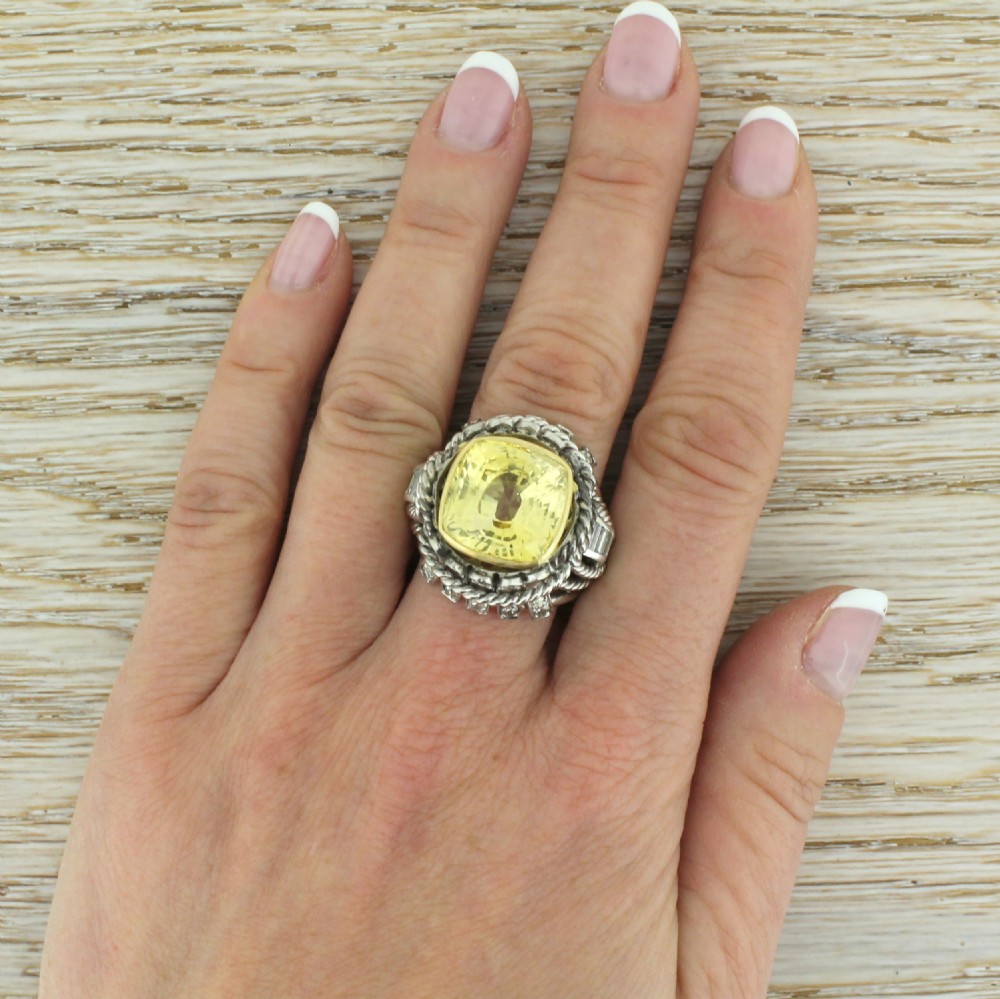 Mid Century 13.50 Carat Ceylon Yellow Sapphire Cocktail Ring, circa 1960 View VI