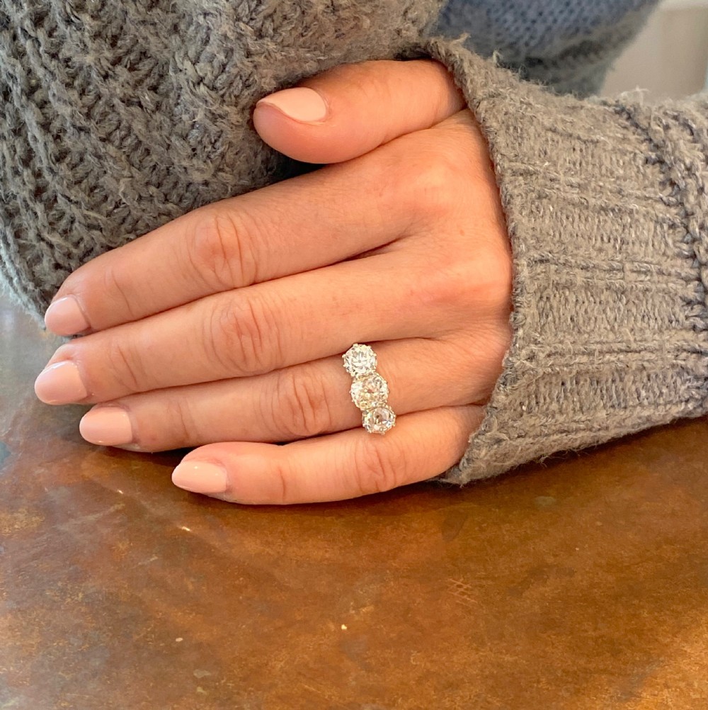 Art Deco 3.56 Carat Old Cut Diamond Trilogy Ring, circa 1920 View VIII