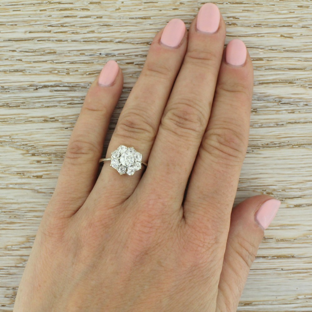 Mid Century 1.52 Carat Old Cut Diamond Cluster Ring, circa 1955 View V