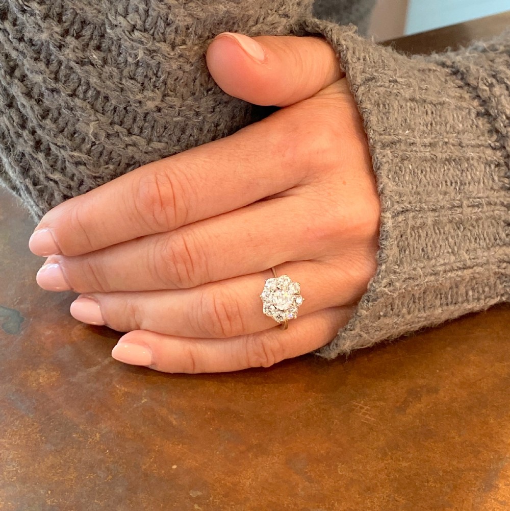 Mid Century 1.52 Carat Old Cut Diamond Cluster Ring, circa 1955 View VII