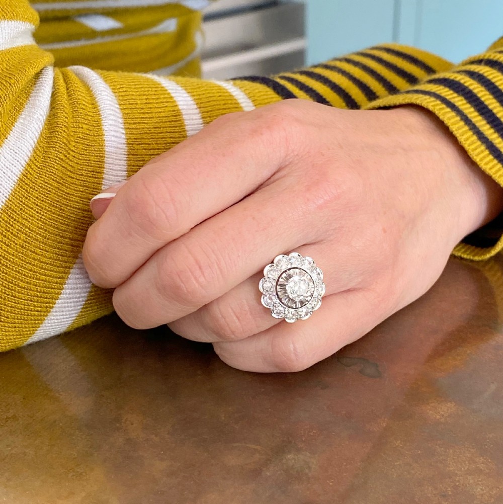 Mid Century 1.83 Carat Old Cut Diamond Cluster Ring, French, circa 1960
 View VII
