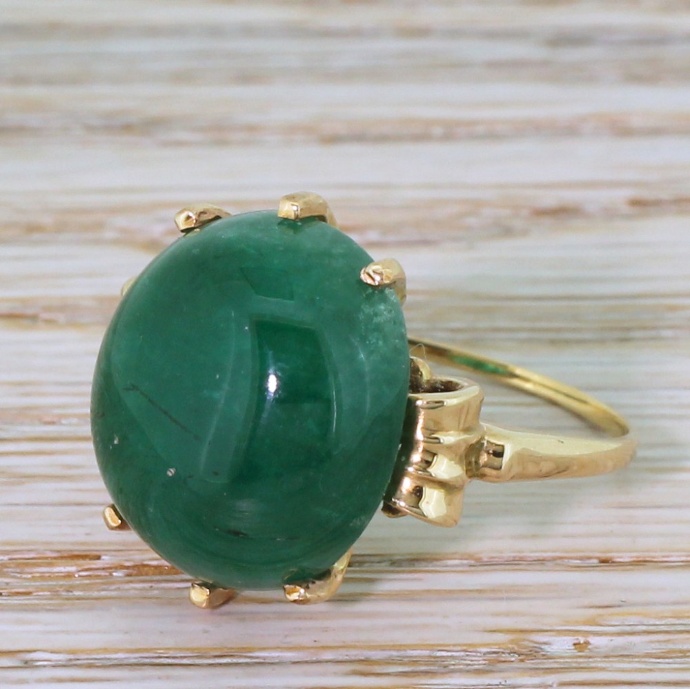 Retro 17.50 Carat Cabochon Emerald Solitaire Ring, circa 1950